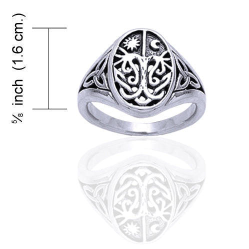 Celtic Trinity Knot Tree of Life with Sun and Moon Sterling Silver Ring - Silver Insanity