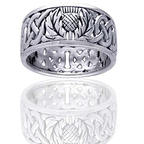 Scottish Thistle Celtic Knot Wedding Band Sterling Silver Ring - Silver Insanity