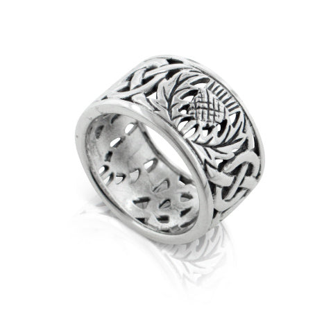 Scottish Thistle Celtic Knot Wedding Band Sterling Silver Ring - Silver Insanity