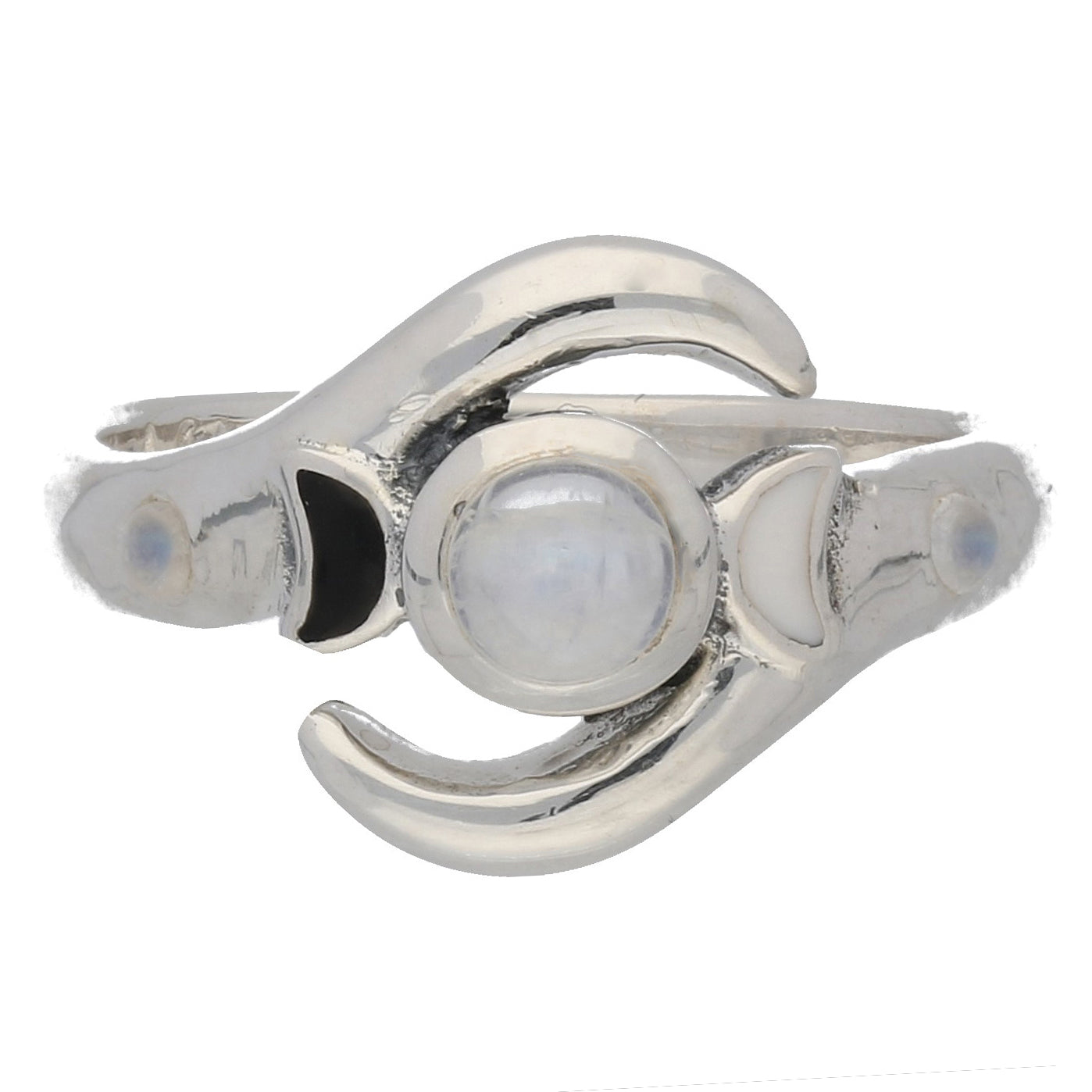 Sterling Silver Lunar Tides Crescent Wave Moonstone Ring - Silver Insanity