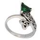 Triquetra Celtic Trinity Knot Green Glass Trillion Bypass Sterling Silver Ring - Silver Insanity