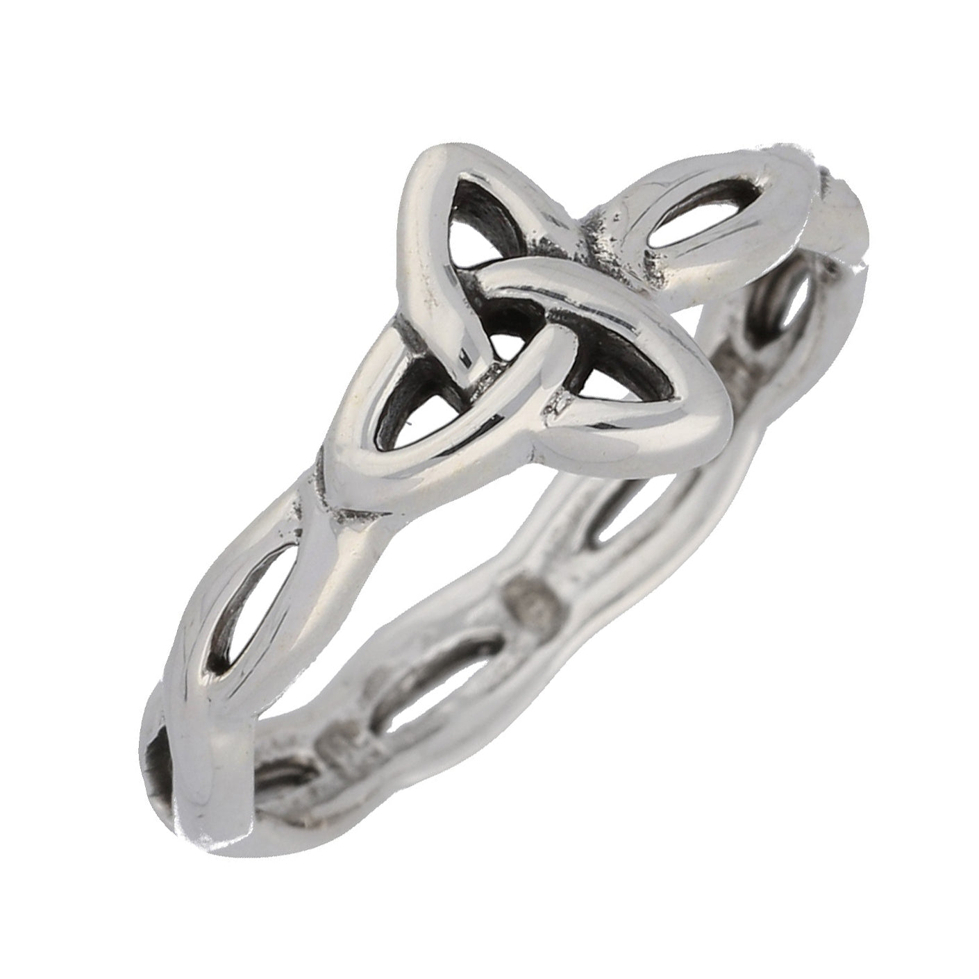 Sideways Angled Trinity Knot Ring in Sterling Silver - Silver Insanity