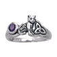 Sterling Silver Celtic Knotwork Amethyst Cat Kitten Ring - Silver Insanity