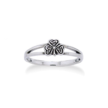 Irish Shamrock Celtic Knot Clover Sterling Silver 5mm Pinky Ring - Silver Insanity