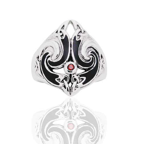 Thors Hammer Ring Celtic Knot Triskele Garnet Sterling Silver - Silver Insanity