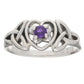 February Birthstone Ring Sterling Silver Amethyst Celtic Trinity Knot Heart