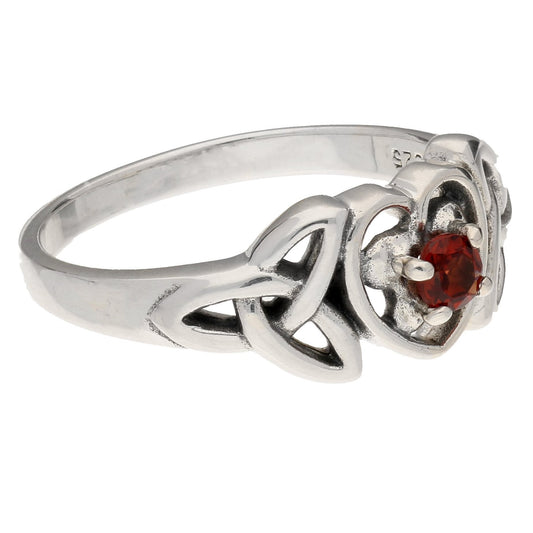 January Birthstone - Sterling Silver Garnet Celtic Trinity Knot Ring