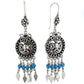 Long Vintage Style Sterling Silver Earrings with Dangling Turquoise Beads - Silver Insanity