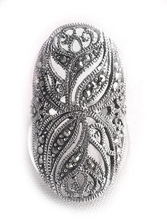 Sterling Silver Large Wide Floral Marcasite Ring - Silver Insanity