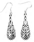 Sterling Silver Filigree Dangle Puffed Teardrop Earrings - Silver Insanity